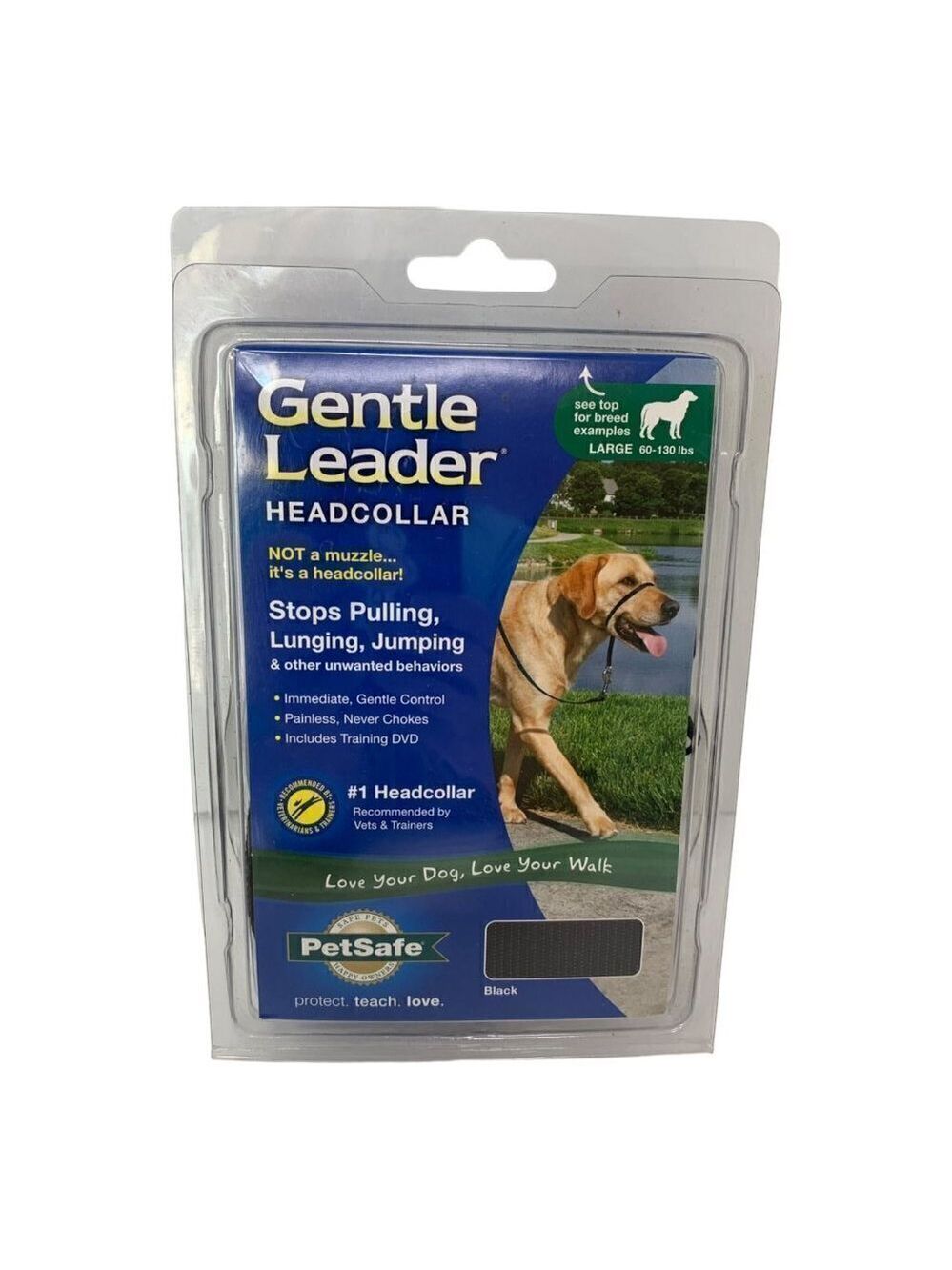 Petsafe Gentle Leader Headcollar Large Black 60-130 Pounds Training DVD NEW